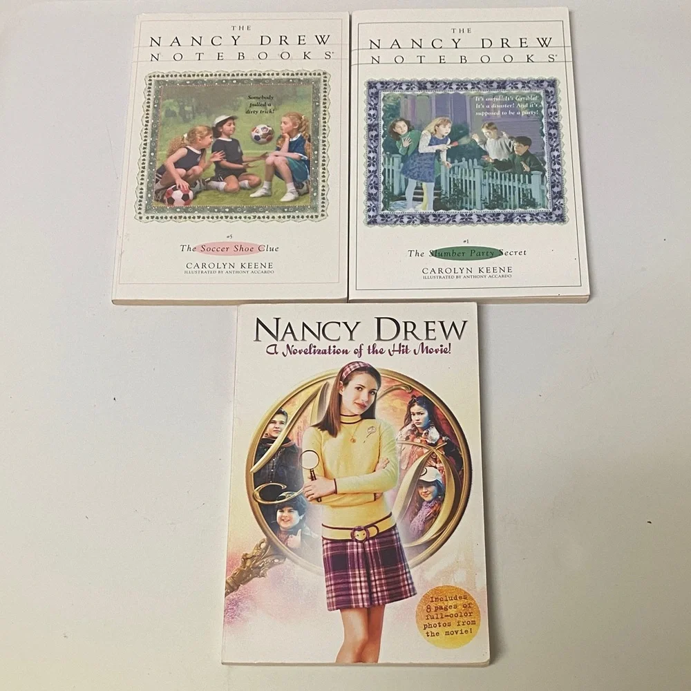 Nancy Drew Book Lot 3 Set Carolyn Keene Soccer Shoe Clue Slumber Party Secret